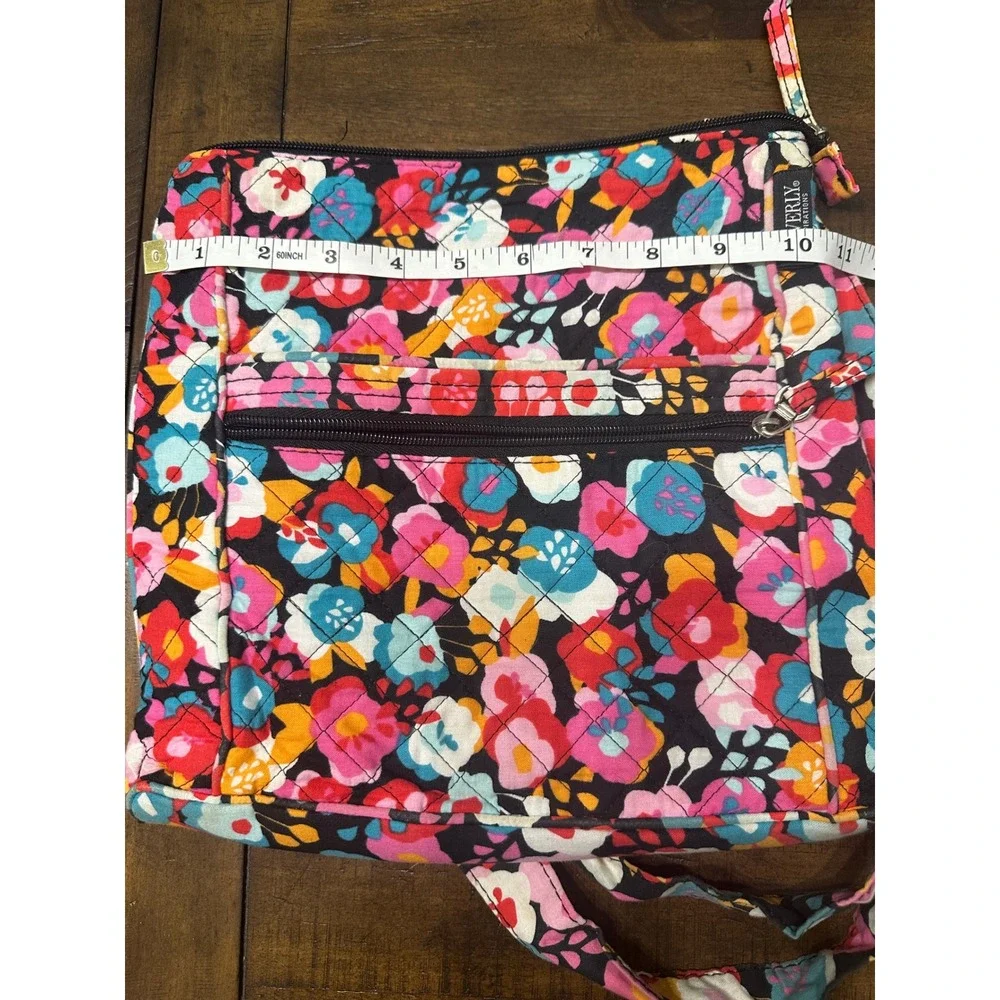 Waverly Inspirations Floral Quilted Crossbody Bag Black Pink‎ Blue Multi Pocket